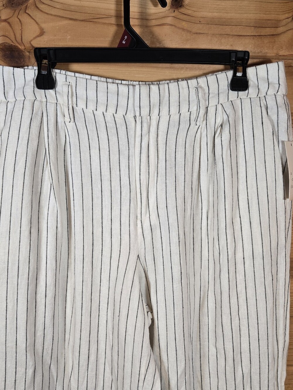 NWT A New Day Linen Blend Pant Women's 10 High Rise White Striped Coastal